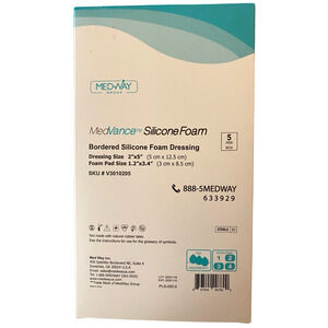 MedVance Silicone Bordered Adhesive Wound Dressing 2"x5", Box of 5 Set Of 3
